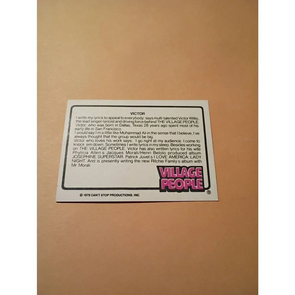 Vintage 1979 Village People Trading Card #7  Disco Era Vintage Music Collectible